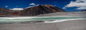 Panorama of Laguna del Jilguero, a remote and otherworldly place in the Altiplano Chile