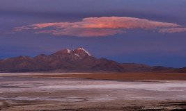 Red cloud, Salar de Surire just after sunset, Altiplano of Chile