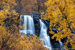 Autumn colours at a waterfall in Iceland
