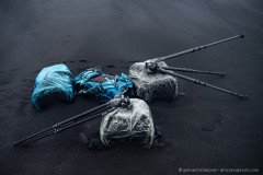 Photo adventures on a windy morning at black lava beach in Iceland