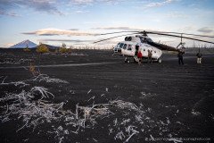 The Mi-8 helicopter just landed at the Tolbachik lava field
