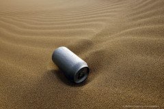 Beautiful trash: An empty can has been sandblasted by wind and sand of the Atacama desert