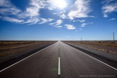 On the flat straight Ruta 40 travelling in the endless steppe of Patagonia in Argentina
