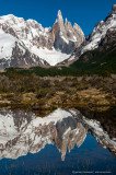 Cerro Torre with perfect reflection in a lagoon, Los Glaciares in Argentina