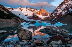 Sunrise at Cerro Torre and Lago Torre, parque nacional los glaciares, Argentina