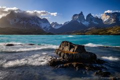 Spectacular morning at Lago Pehoe with view of the Paine Massif, Torres del Paine, Chile