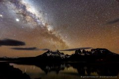 The Milky Way above Lago Pehoe in Torres del Paine