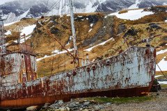 Wreck of whaling ship Petrel at Grytviken, South Georgia island