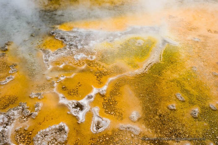 Colorful extremophile bacteria are living in the hot waters of El Tatio Geyser