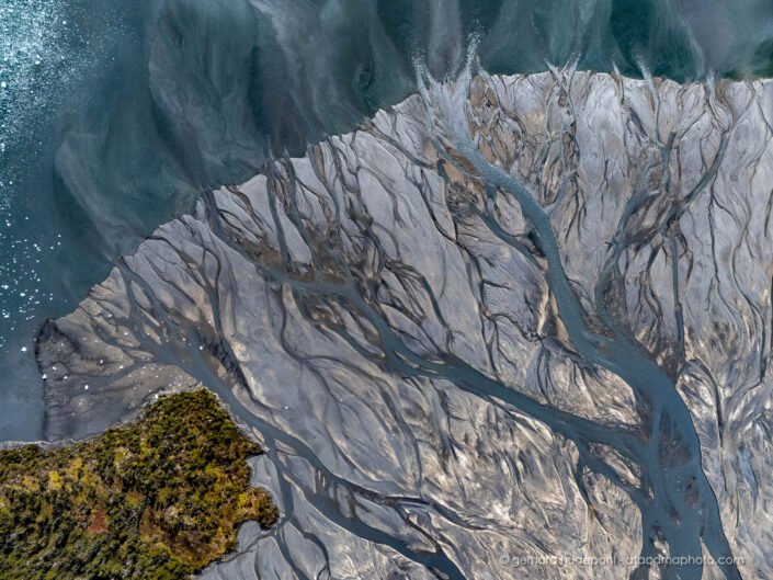Sediment delta at glacier Relander, Cordillera Darwin