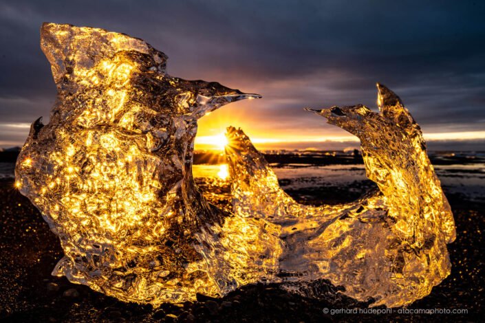 Magic sunrise at Diamond Beach, Iceland