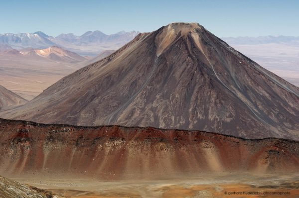 Volcano Licancabur and volcanic caldera of Sairecabur